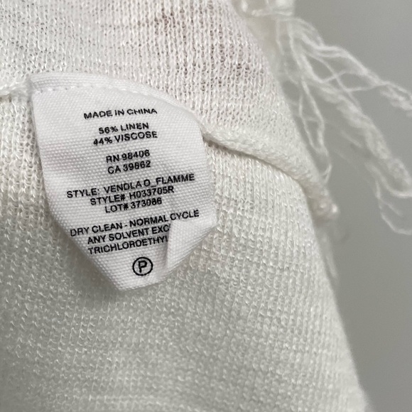 Theory Vendla O White Scoop Back Fringe Linen blend Sleeveless Top Size M 10 - Picture 8 of 8